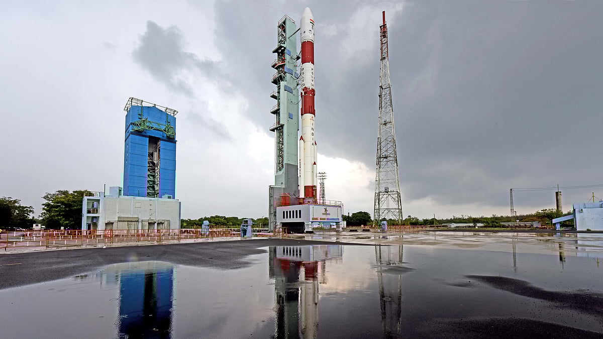 PSLVC49 carrying E0S01 and nine international customer satellites at First Launch Pad in Sriharikota ahead of its launch