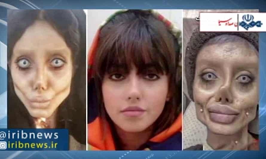 Sahar Tabar (centre) and her digitally distorted 'zombie-like' photos on Instagram