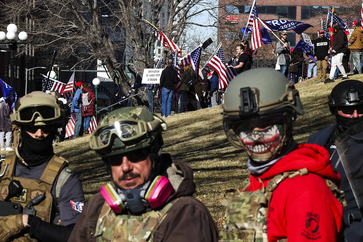 Donald Trump supporters protest the election outside the Colorado State Capitol on January 6, 2021 in Denver, Colorado.