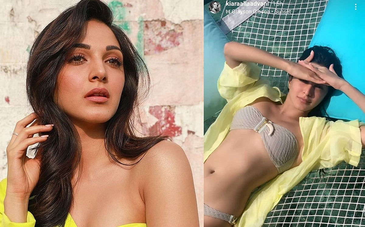 Kiara Advani flaunts her midriff in a strapless bikini while sunbathing in the Maldives