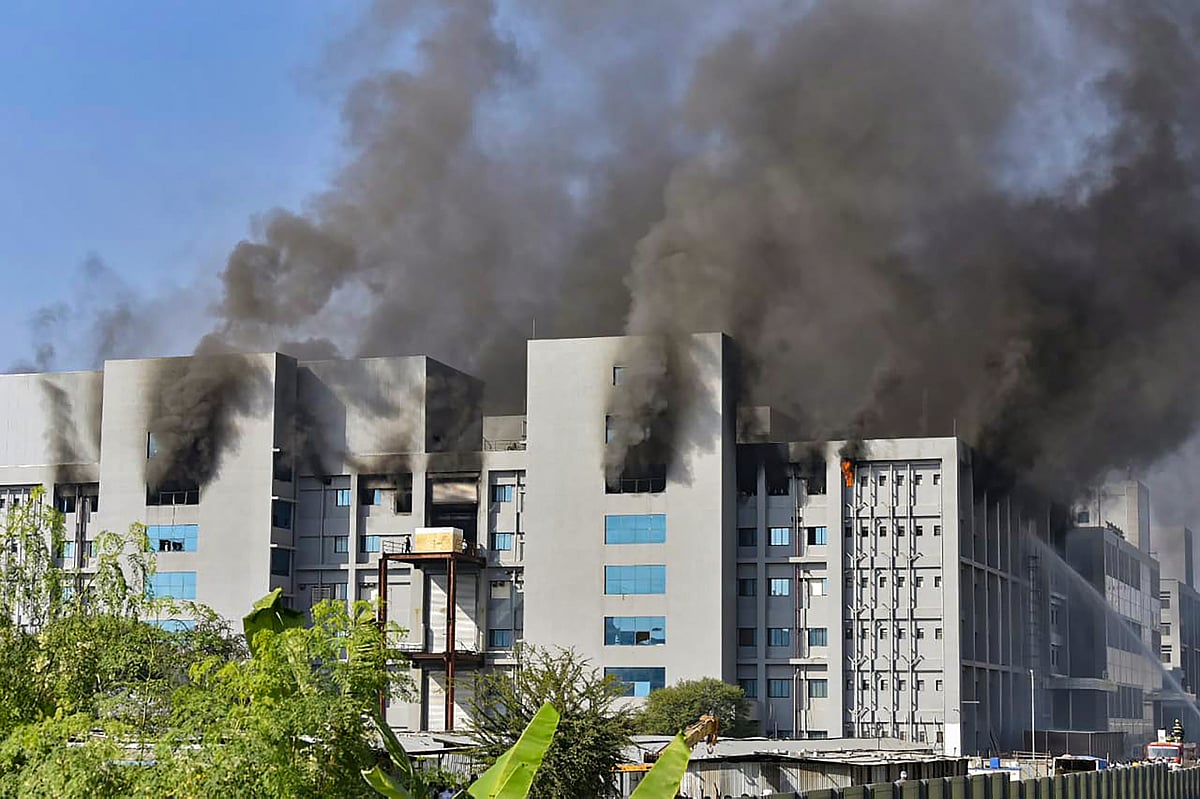 Pune: Smoke billows out after a massive fire broke out at the Serum Institute of India, in Pune, Thursday, Jan. 21, 2021. The facility had rolled out its Covishield vaccine for the first phase of COVID vaccination drive that began on Jan 16
