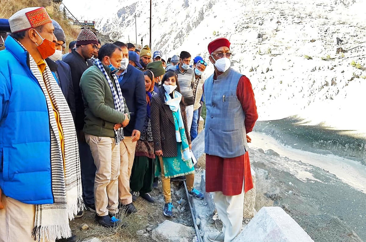 Uttarakhand, Feb 07 (ANI): Uttarakhand Chief Minister Trivendra Singh Rawat reviewed the situation after a flash flood occurred following cloudburst or breaching of the reservoir, in Chamoli on Sunday.