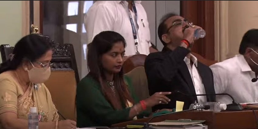 Excitement or Tension? BMC official drinks sanitizer instead of water during Budget presentation