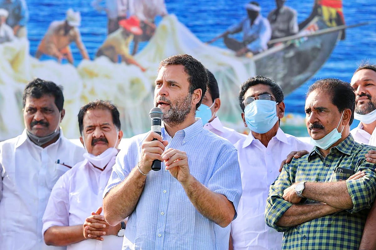 Kollam: Congress leader Rahul Gandhi interacts with fishermen at Thangassery Beach, in Kollam.