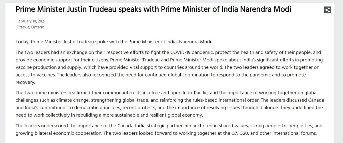 Official statement released by Canada