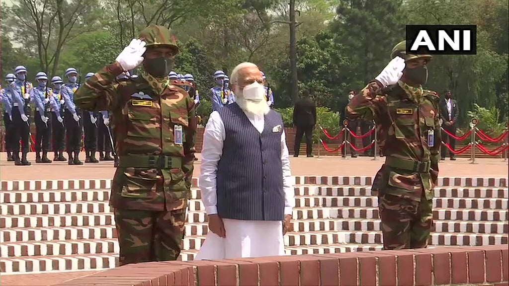 Prime Minister Narendra Modi visits National Martyrs' Memorial, Savar in Dhaka.