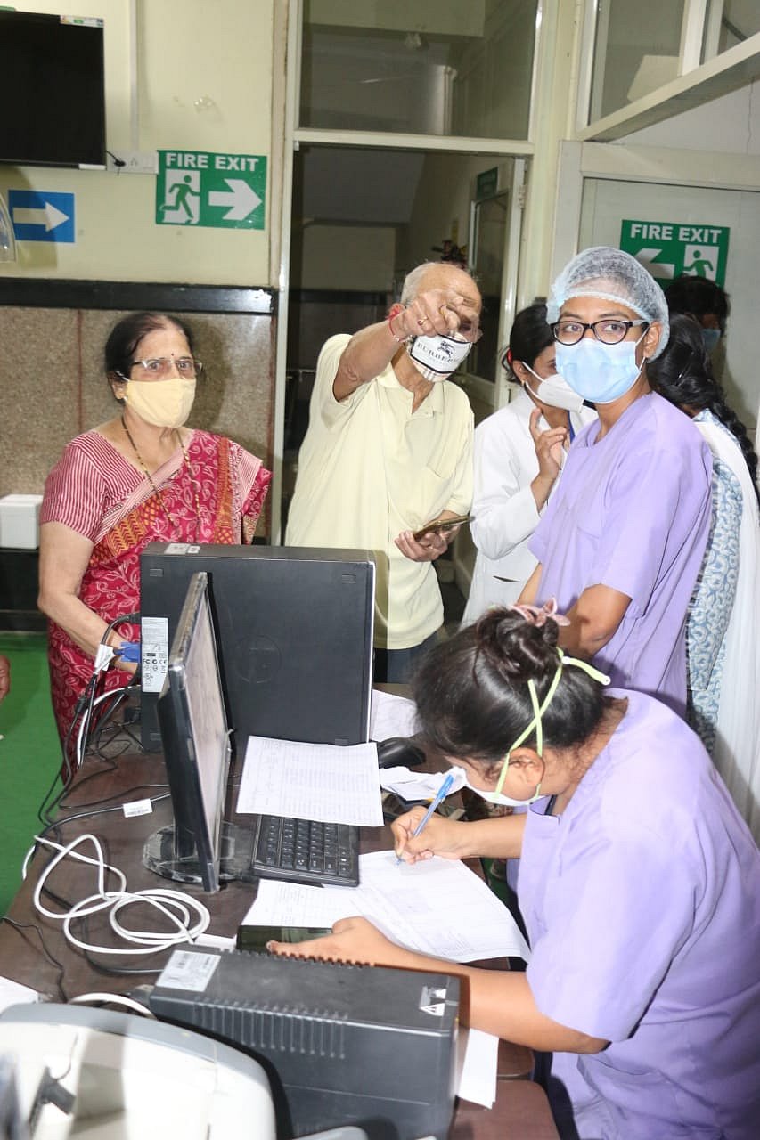 An elderly couple at PC Hospital vaccination centre