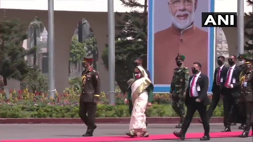 Prime Minister of Bangladesh, Sheikh Hasina arrives at Hazrat Shahjalal International Airport in Dhaka to receive PM Narendra Modi as he commences his two-day visit to the country.