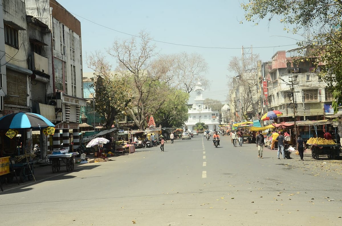 A barren look at Ghanta Chowk, Ujjain's main commercial area, on Rangpanchami on  Friday