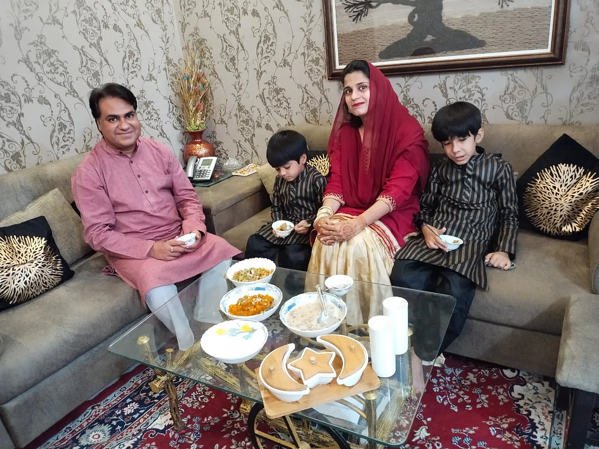 Family celebrates Eid at home in Indore on Friday