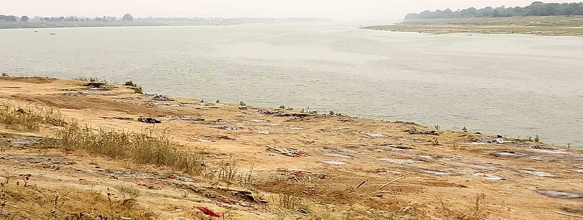A view of the bank of river Ganga after district administration clean drive as dozens of decomposing bodies found, amid ongoing COVID-19 pandemic, at Chausa in Buxar