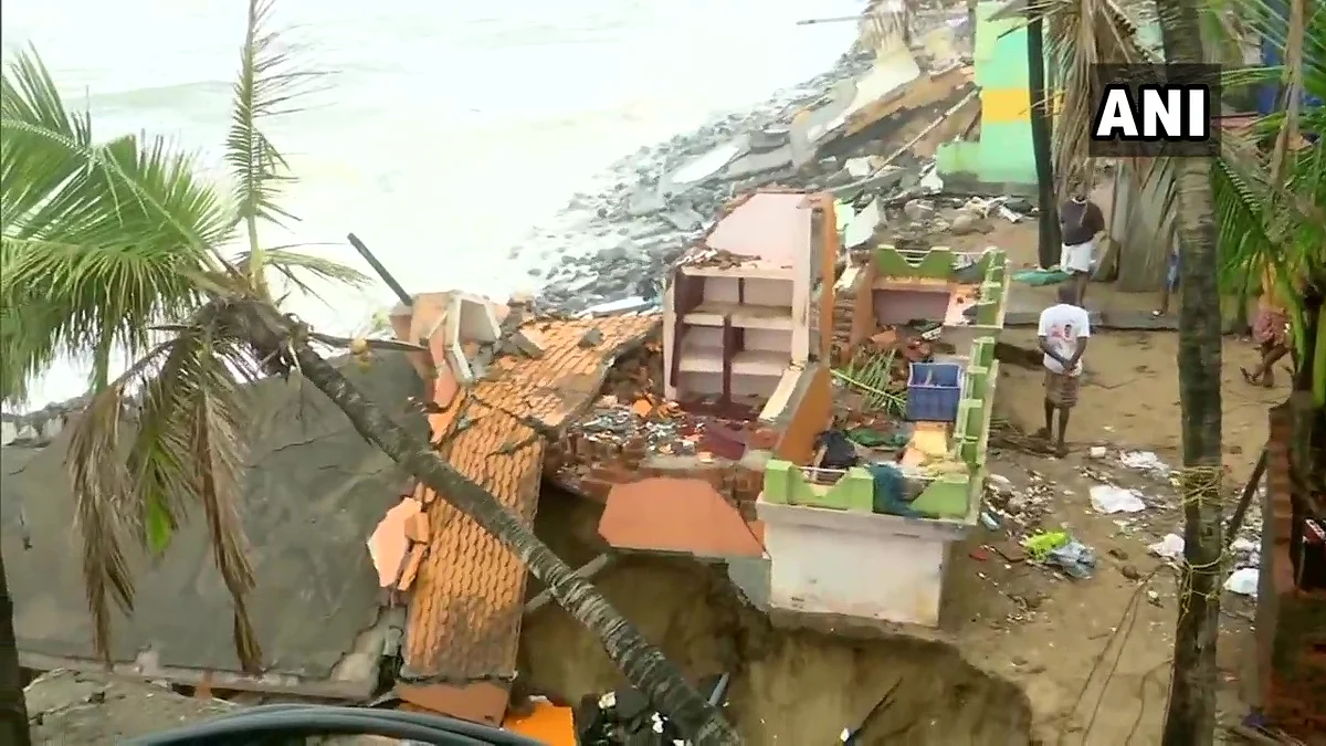 Several houses damaged/destroyed in Valiyathura, a coastal village in Kerala's Thiruvananthapuram on May 16, 2021 due to cyclone Tauktae.
