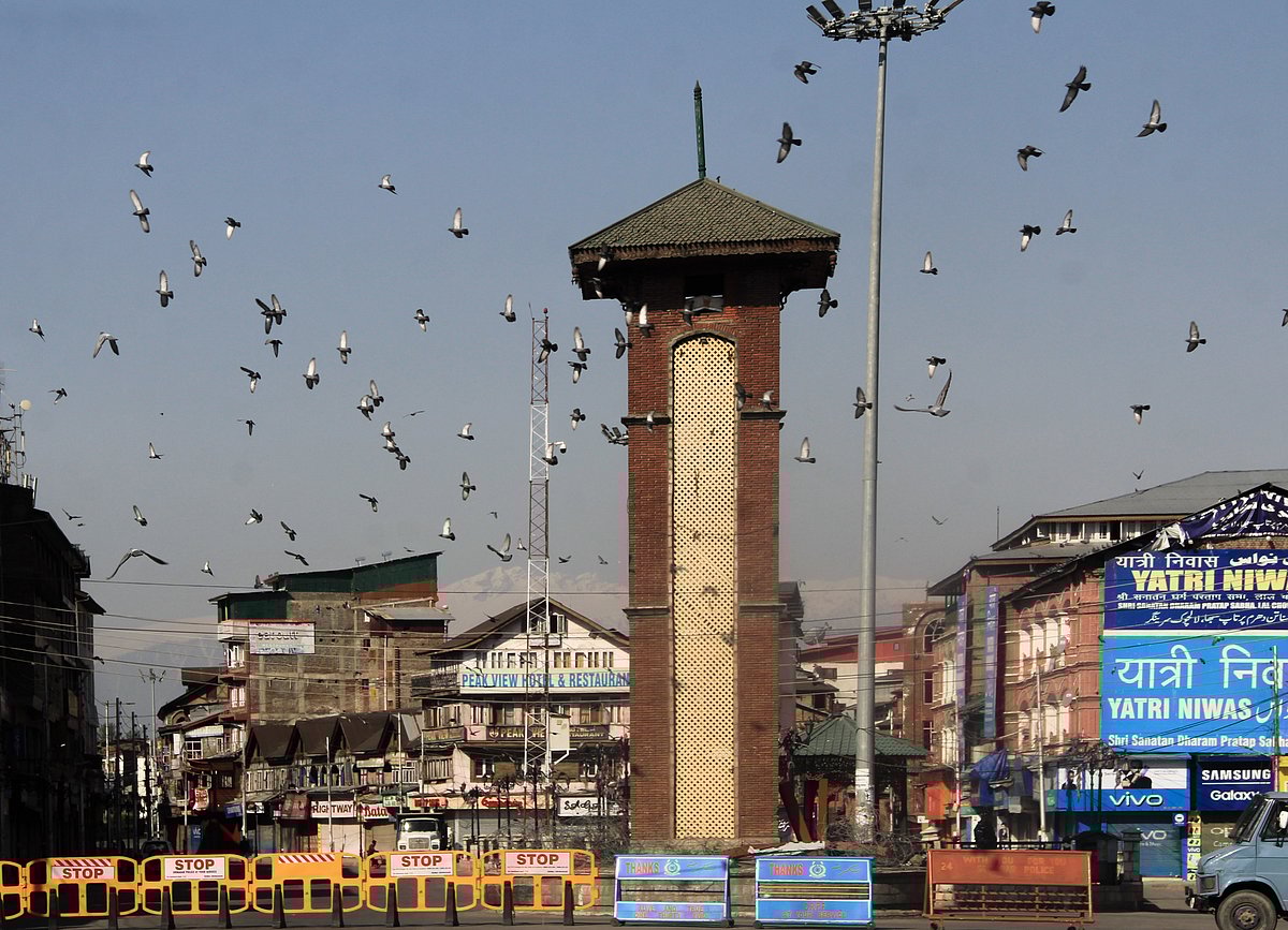 Barricades are erected by police near a check point during Corona curfew in Srinagar, Kashmir. As the COVID-19 cases continue to rise the authorities imposed strict Corona curfew across Jammu and Kashmir in order to stop further spread of Coronavirus.