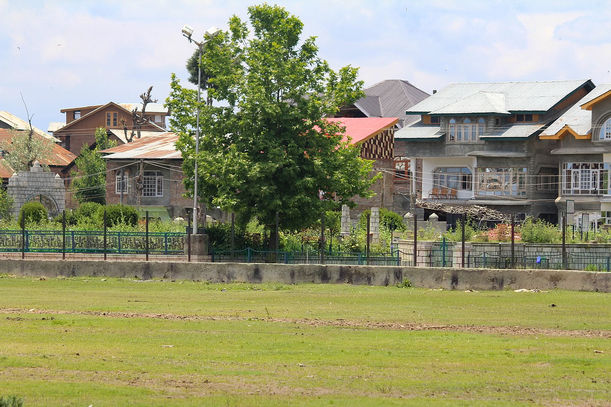 A outside view of Martyrs Graveyard in the old city during strict restrictions imposed on the death anniversaries of two separatist leaders Mirwaiz Mohammed Farooq and Abdul Ghani Lone, in Srinagar, Kashmir, on May 21, 2021.