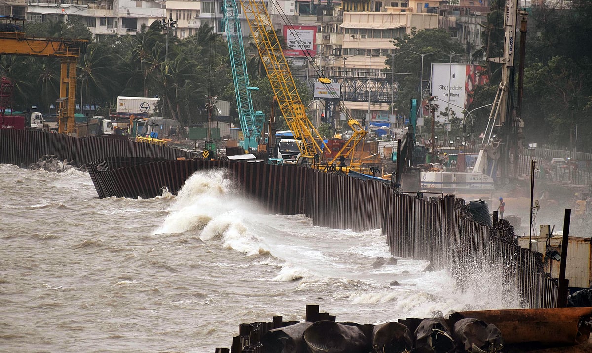 High tides at Mumbai coastal road due to cyclone Tauktae at Marine drive in Mumbai on Tuesday