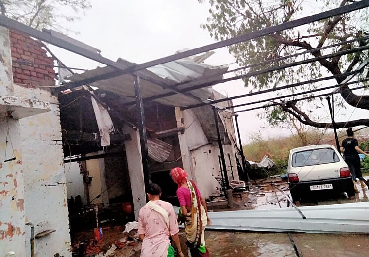 A view of damaged house aftermath of Cyclone Tauktae, in Amreli