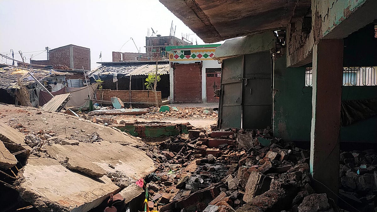 Bihar, June 08 (ANI): A view of a collapsed Madarsa building after an explosion, in Banka on Tuesday. 