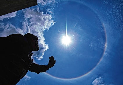 HALO IN THE SKY: A solar halo forms in the sky after heavy rain in parts of Hyderabad on Wednesday.