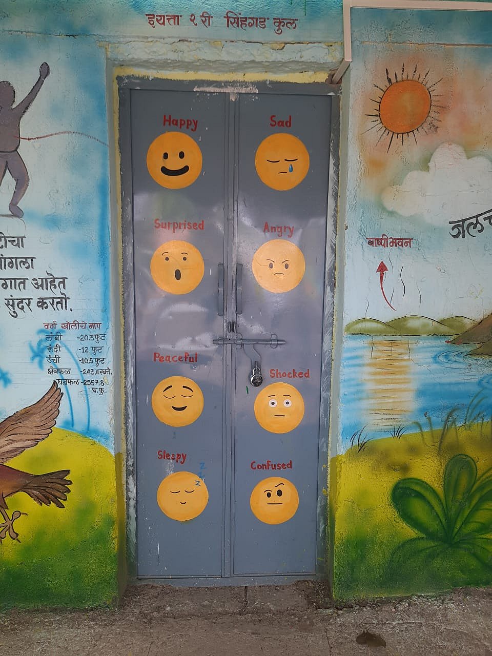 Different moods painted on door