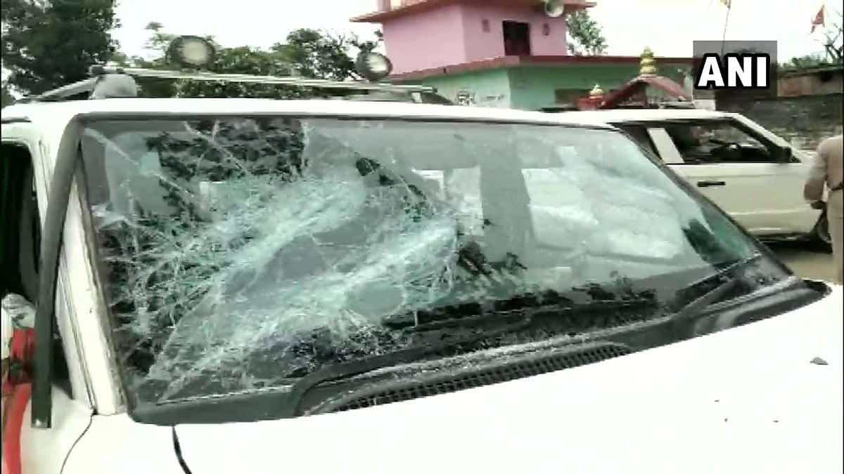 BJP workers and police clash in Basti during nomination filing of block president election on July 8, 2021. olice vehicles were vandalised during the violence.