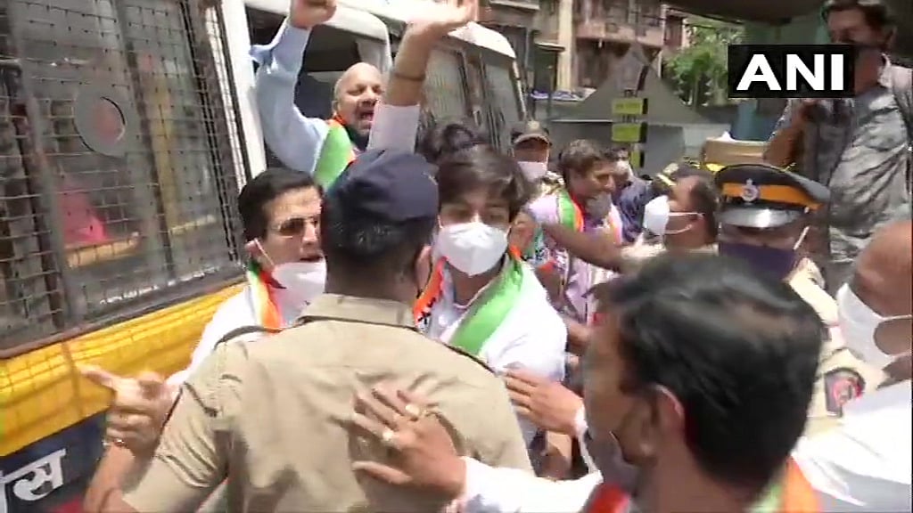 Nationalist Congress Party (NCP) workers detained during a protest against hike in LPG prices in Mumbai