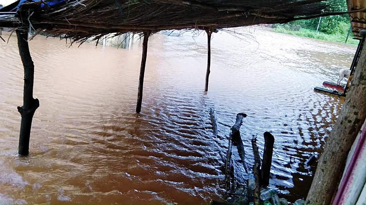 Streets flooded due to heavy rainfall, in Ratnagiri on Thursday.
