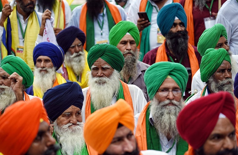 Farmers during Kisan Sansad at Jantar Mantar in New Delhi