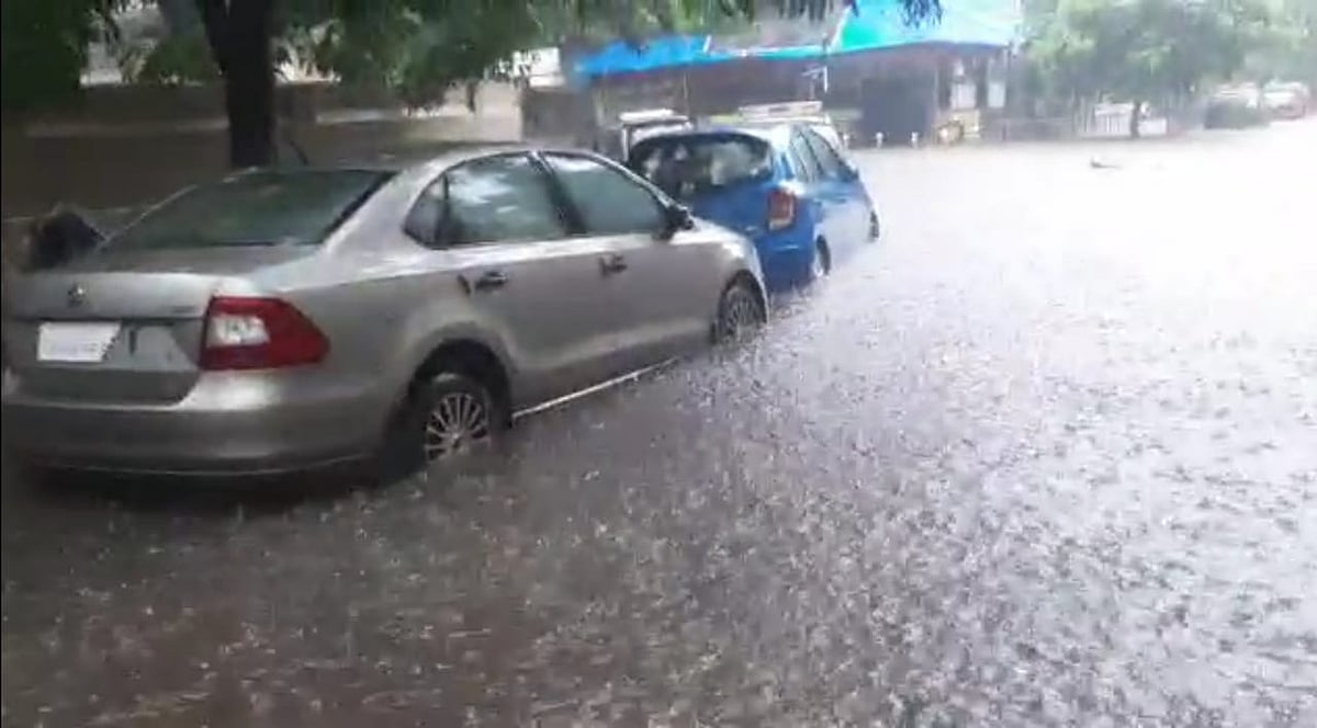 Heavy overnight rainfall causes water-logging on the streets of Dahisar, Mumbai on Friday, July 16, 2021.