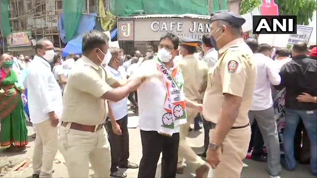 Nationalist Congress Party (NCP) workers detained during a protest against hike in LPG prices in Mumbai