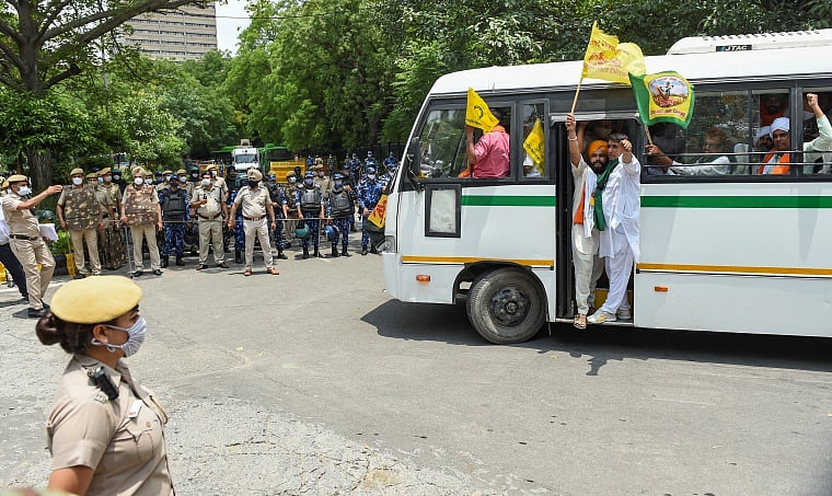Farmers during Kisan Sansad at Jantar Mantar in New Delhi