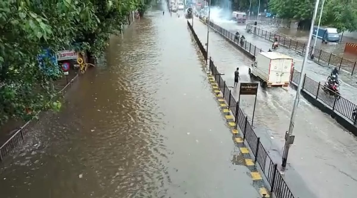 Heavy overnight rainfall causes water-logging on the streets of Dahisar, Mumbai on Friday, July 16, 2021.