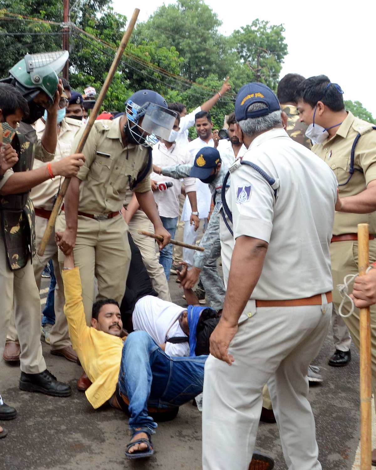Members of Other Backward Castes (OBC) Mahasabha staging protest in Bhopal on Wednesday