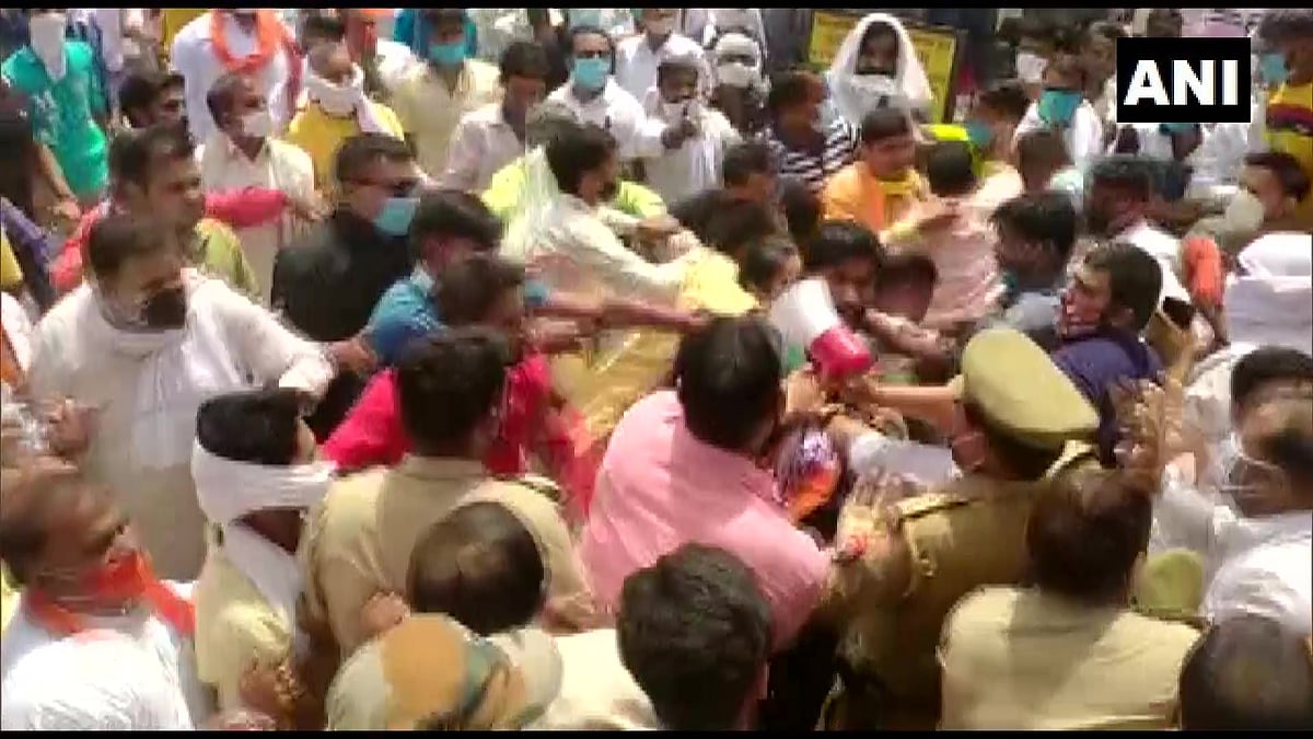 Supporters of a BJP & independent candidate clash in Bulandshahr during nomination filing for the block president election on July 8, 2021.