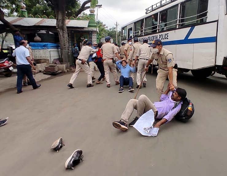  Youths protesting against restrictions on government jobs recruitment, were cane-charged and dispersed by police on Wednesday.