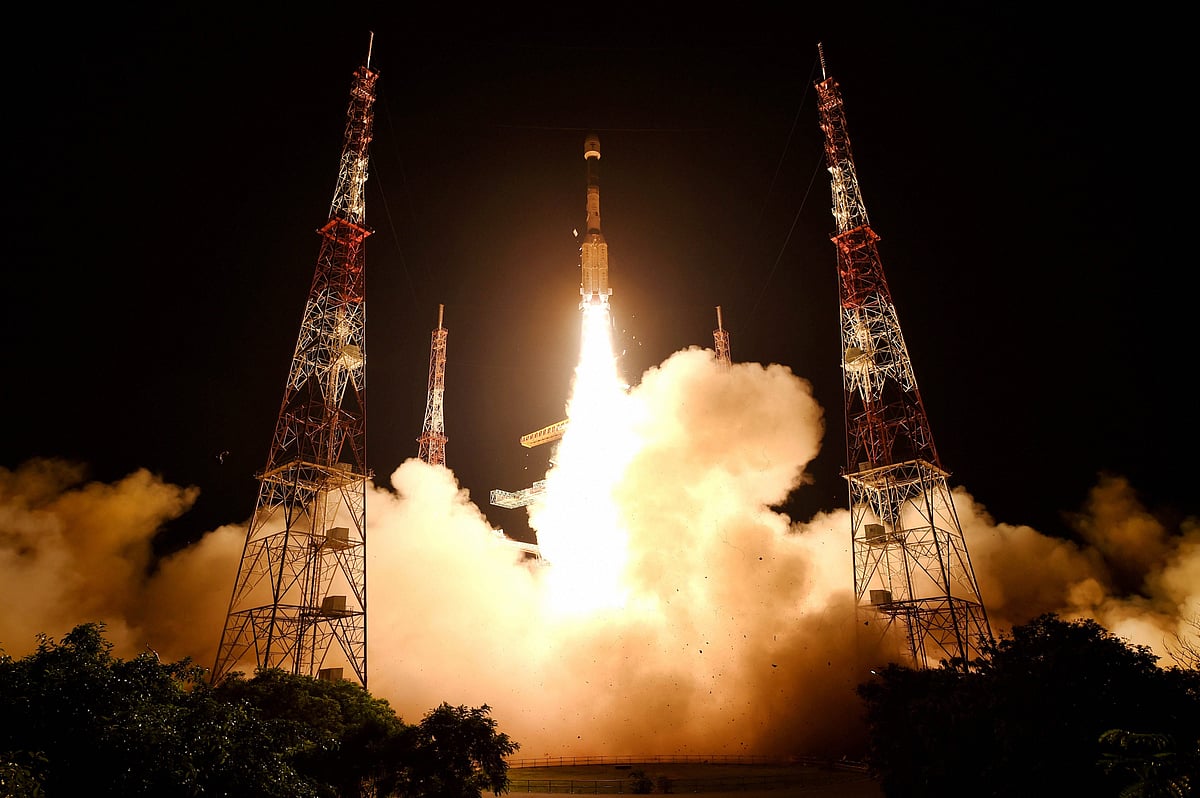 ISRO's earth observation satellite EOS-03 on-board GSLV-F10 blasts off from Sriharikota, on Thursday, Aug. 12, 2021.