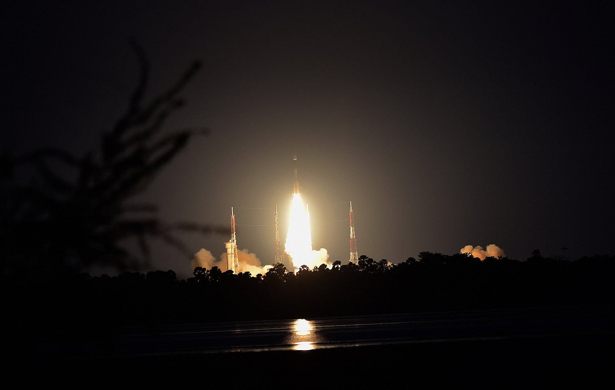 ISRO's earth observation satellite EOS-03 on-board GSLV-F10 blasts off from Sriharikota, on Thursday, Aug. 12, 2021.