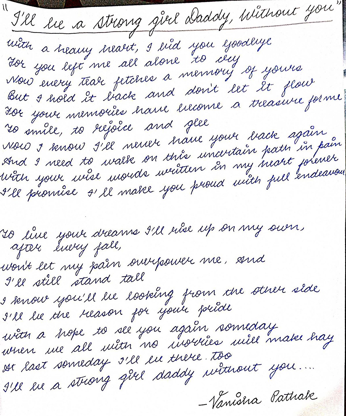 Vanisha's poem dedicated to father