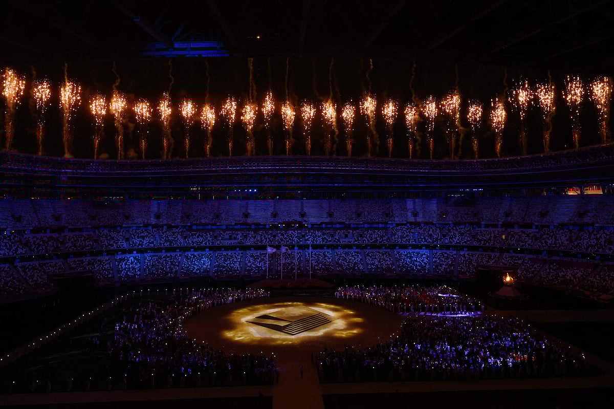 Fireworks go off over the Olympic stadium during the closing ceremony of the Tokyo 2020 Olympic Games, on August 8, 2021 at the Olympic Stadium in Tokyo, Japan.