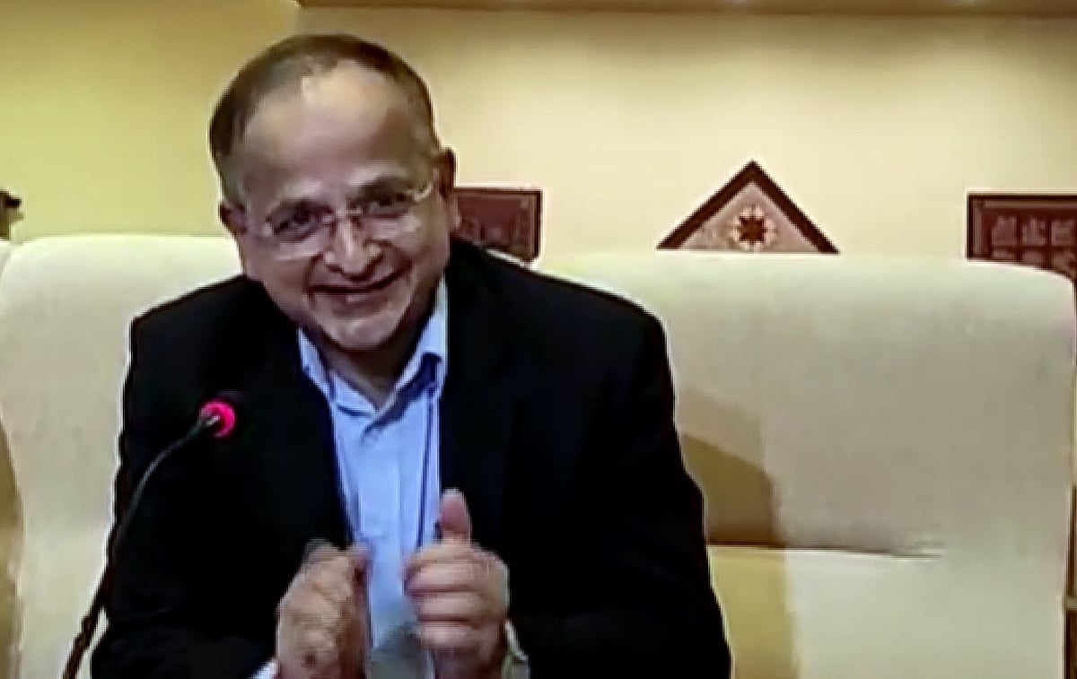 Indian Ambassador to Afghanistan Rudrendra Tandon addresses a press conference, in Jamnagar on Tuesday.