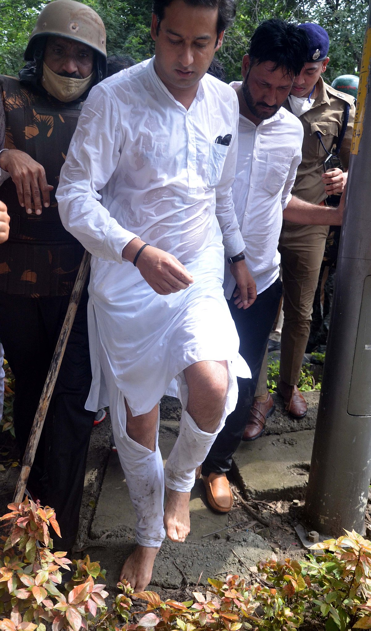 FOR THE PEOPLE: The clothes of Raghogarh legislator Jaivardhan Singh torn in the melee on Wednesday.
