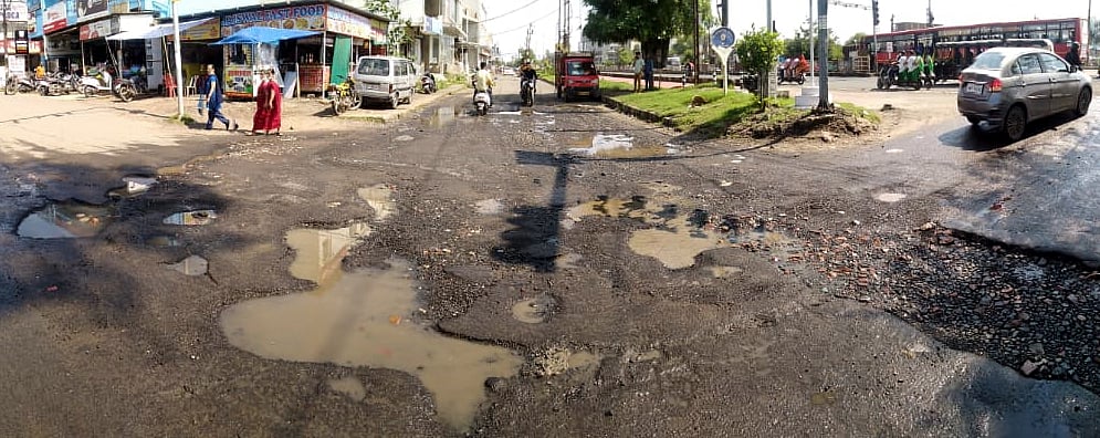 Pathetic condition of road despite repair work being undertaken by government agencies in state capital