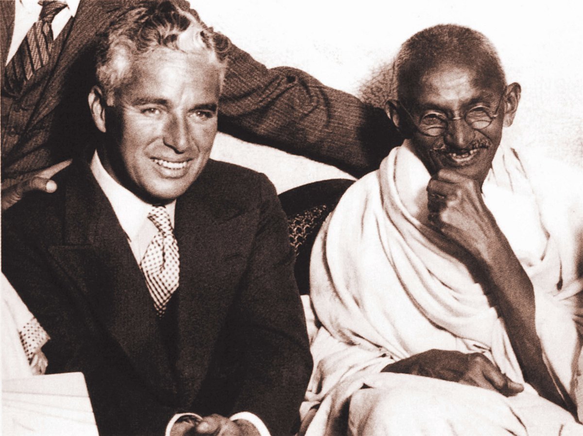 Gandhi with Charlie Chaplin in London, 1931