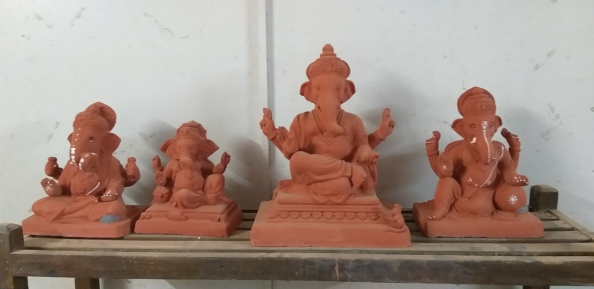 Ganpati idols at Pritam Thorat's workshop