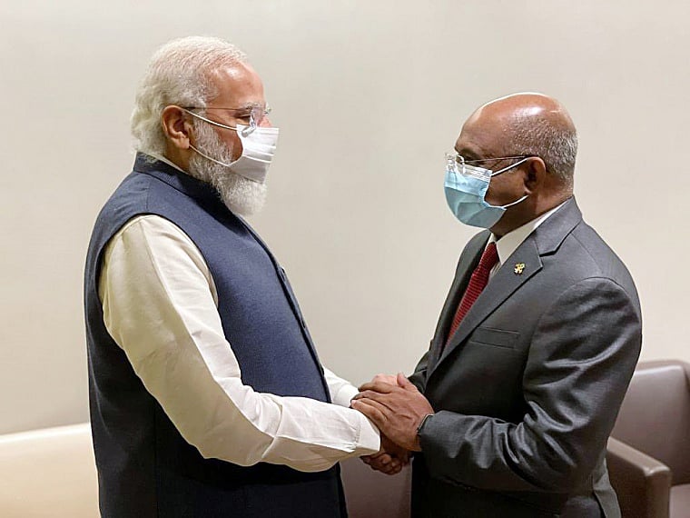 Prime Minister Narendra Modi meets UN GA President Abdulla Shahid, in New York