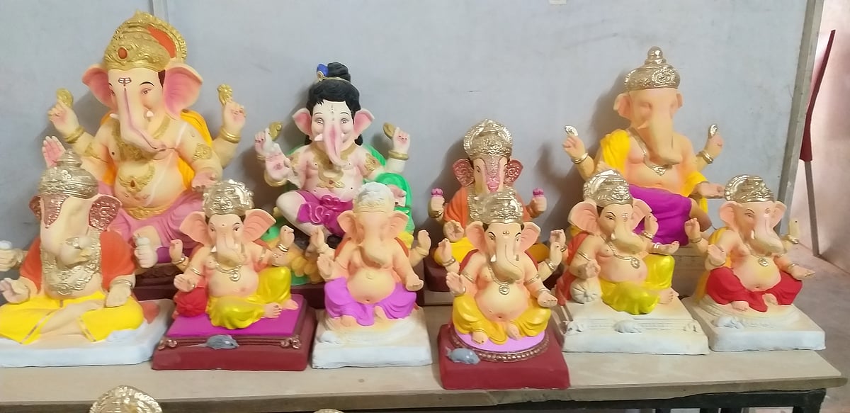 Ganpati idols at Pritam Thorat's workshop