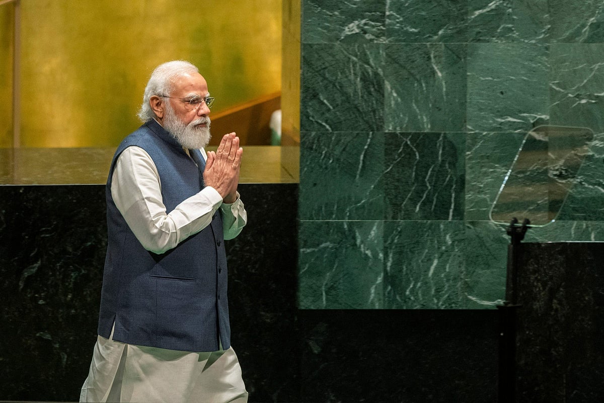 Indias Prime Minister Narendra Modi arrives to speak at the 76th session of the United Nations General Assembly at UN headquarters on September 25, 2021 in New York.
