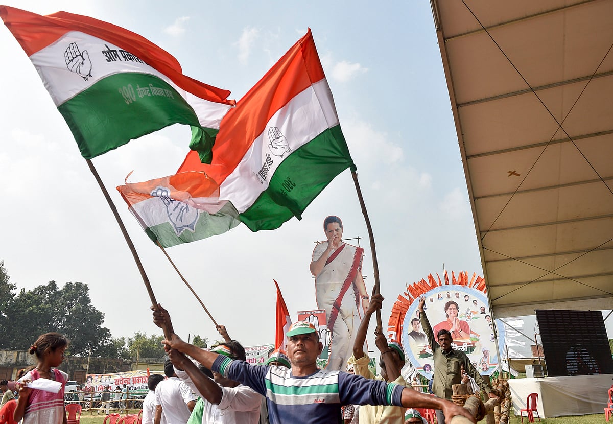Varanasi: Supporters welcome Congress General Secretary Priyanka Gandhi during Kisan Nyay rally, ahead of UP Assembly Elections 2022, in Varanasi, Sunday, Oct. 10, 2021.