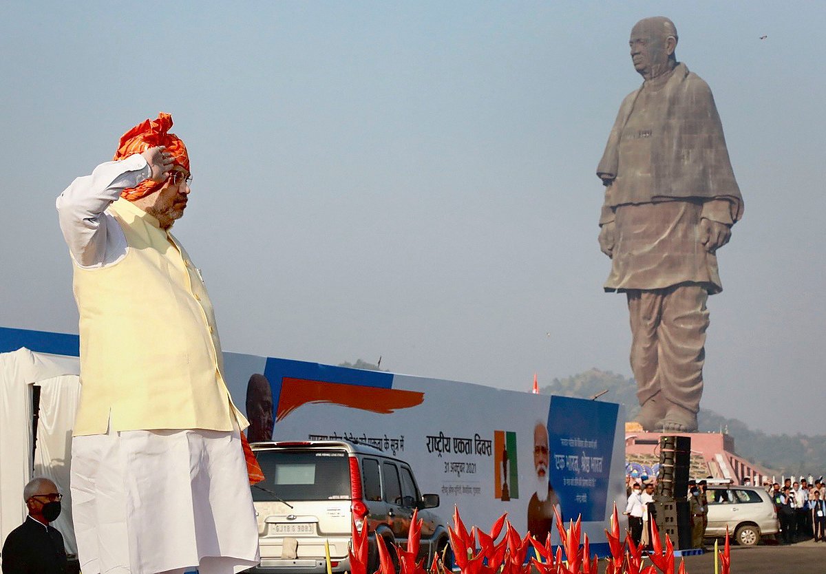 Union Home Minister Amit Shah participates in a function at Statue of Unity, on the occasion of Sardar Vallabhbhai Patels birth anniversary in Kevadia.