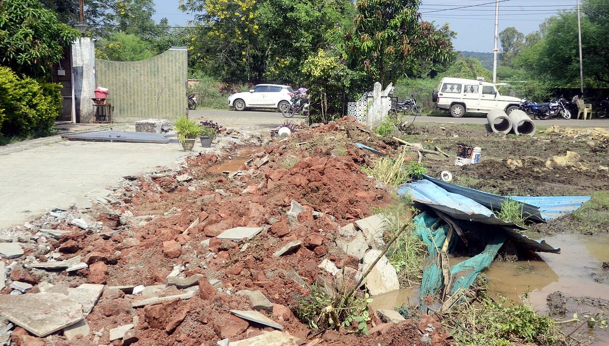 One side of the demolished  pathway .