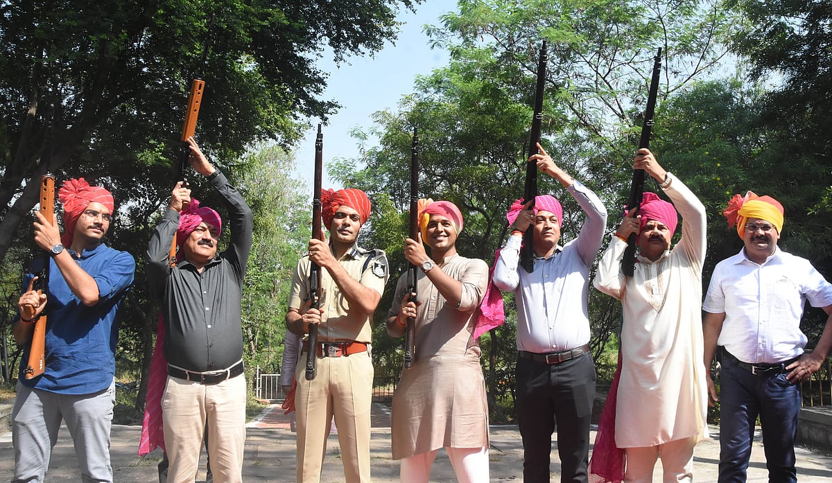 celebratory firing by police officers on the occasion of Vijaya Dashmi in Bhopal on Friday.